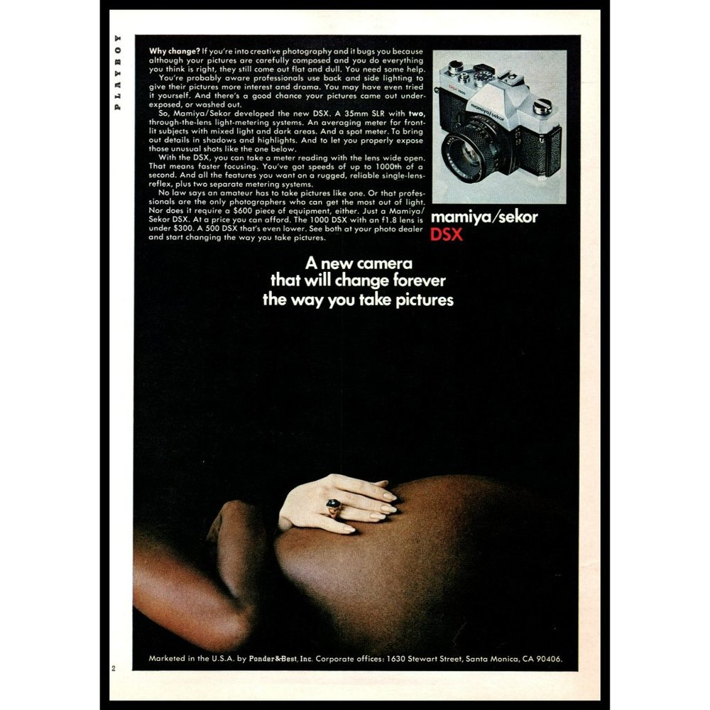 1974 Mamiya Sekor DSX SLR Film Camera Vintage Print Ad Nude Silhouette Sexy Art
